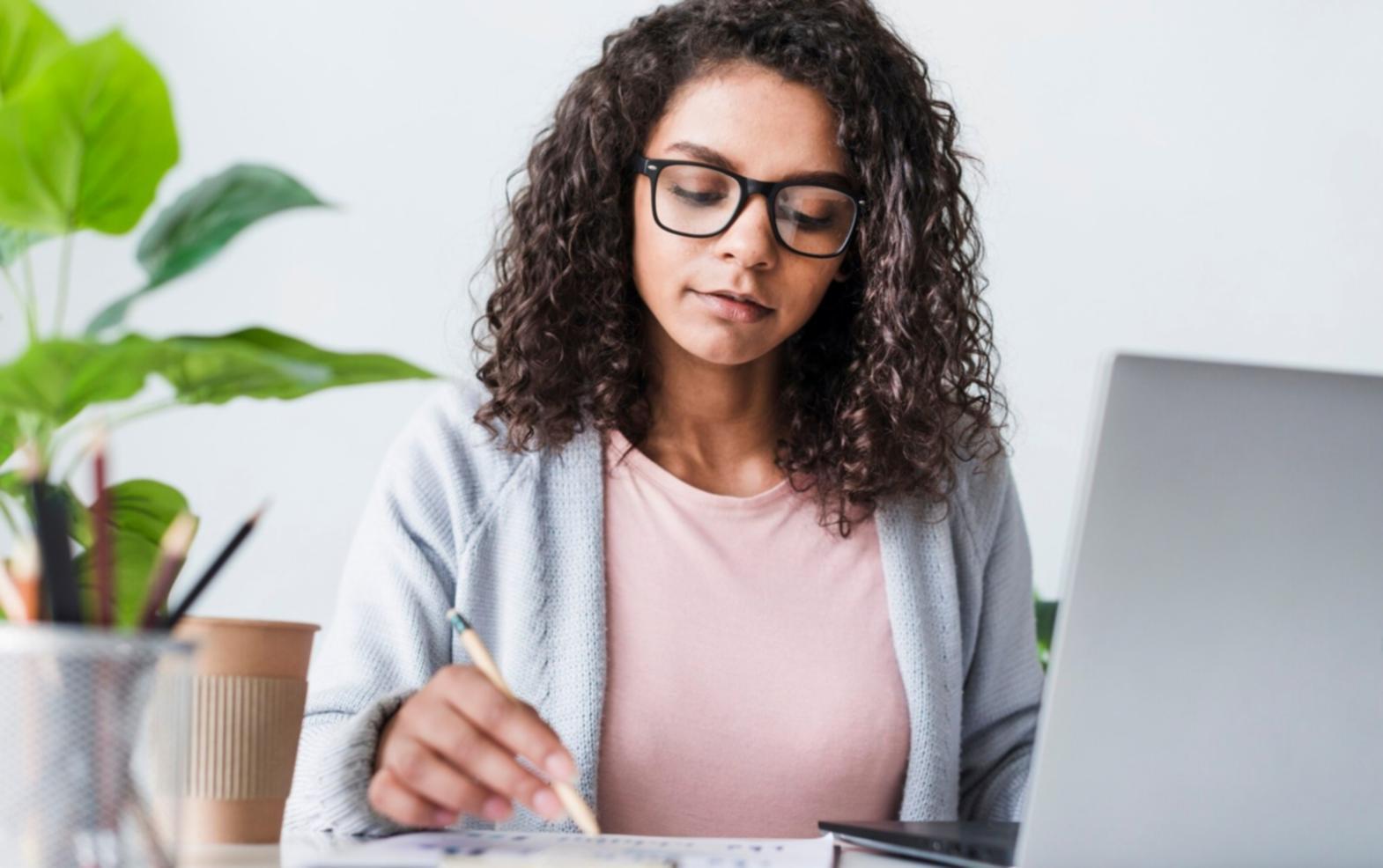 Professional reviewing research documentation